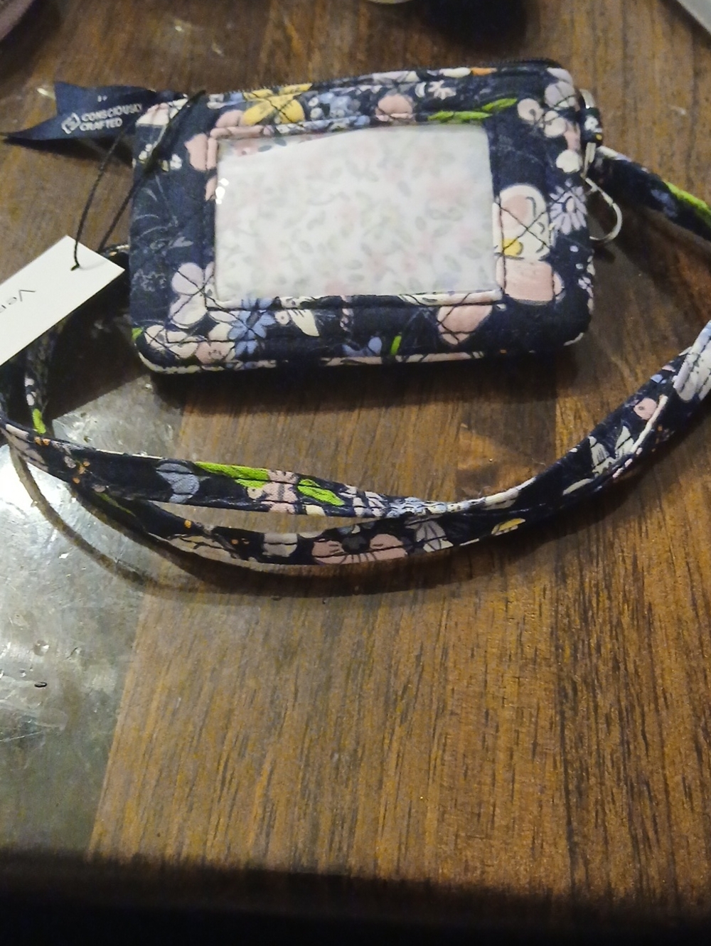 Vera Bradley Navy Floral Quilted ID Wristlet with Lanyard NWT